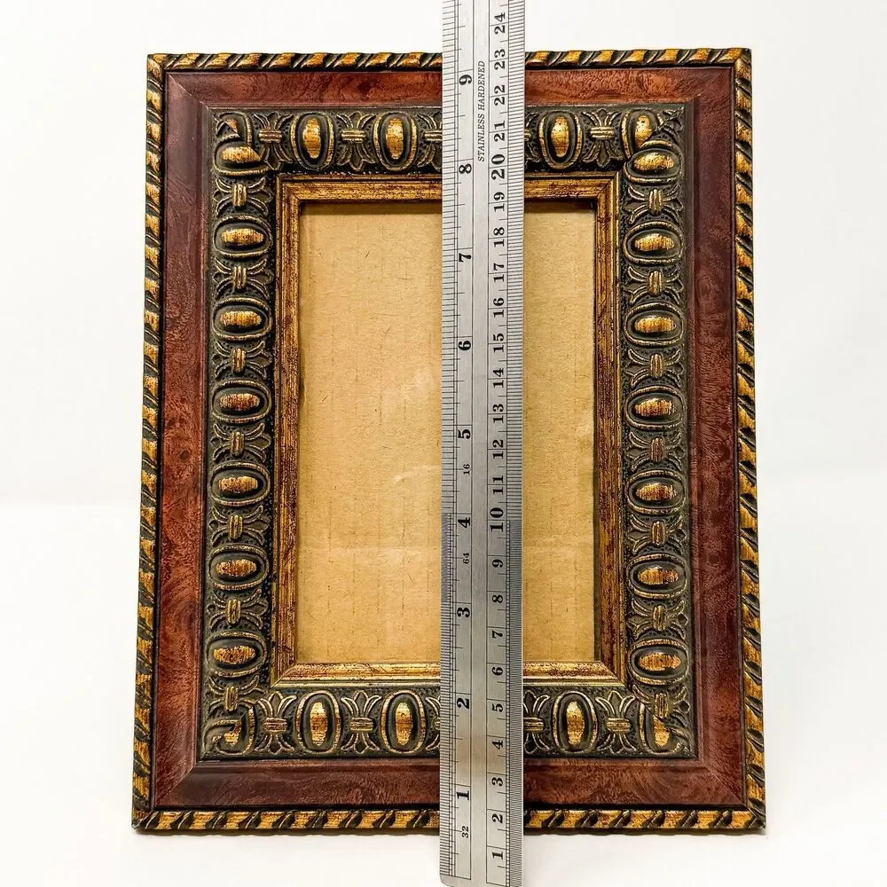 Vintage Hollywood Regency Picture Frame Faux Burl Wood Gold Ornate 4x6 Photo